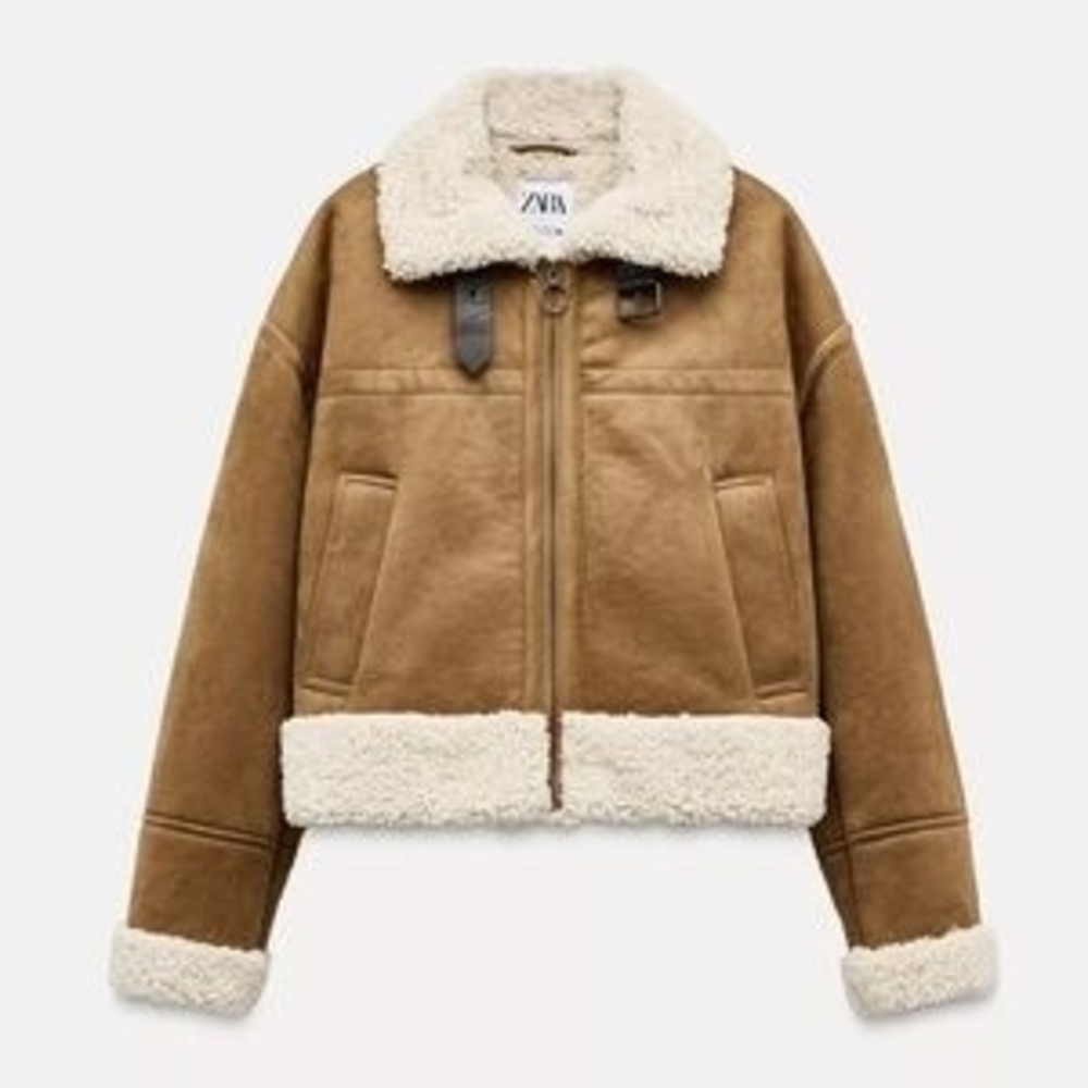 Zara Womens faux shearling-lined double-faced cropped jacket NEW